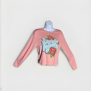 Rowdy Sprout Janis Joplin Rose Long Sleeve Rib Tee in Blush Teen Size 18 (L)
